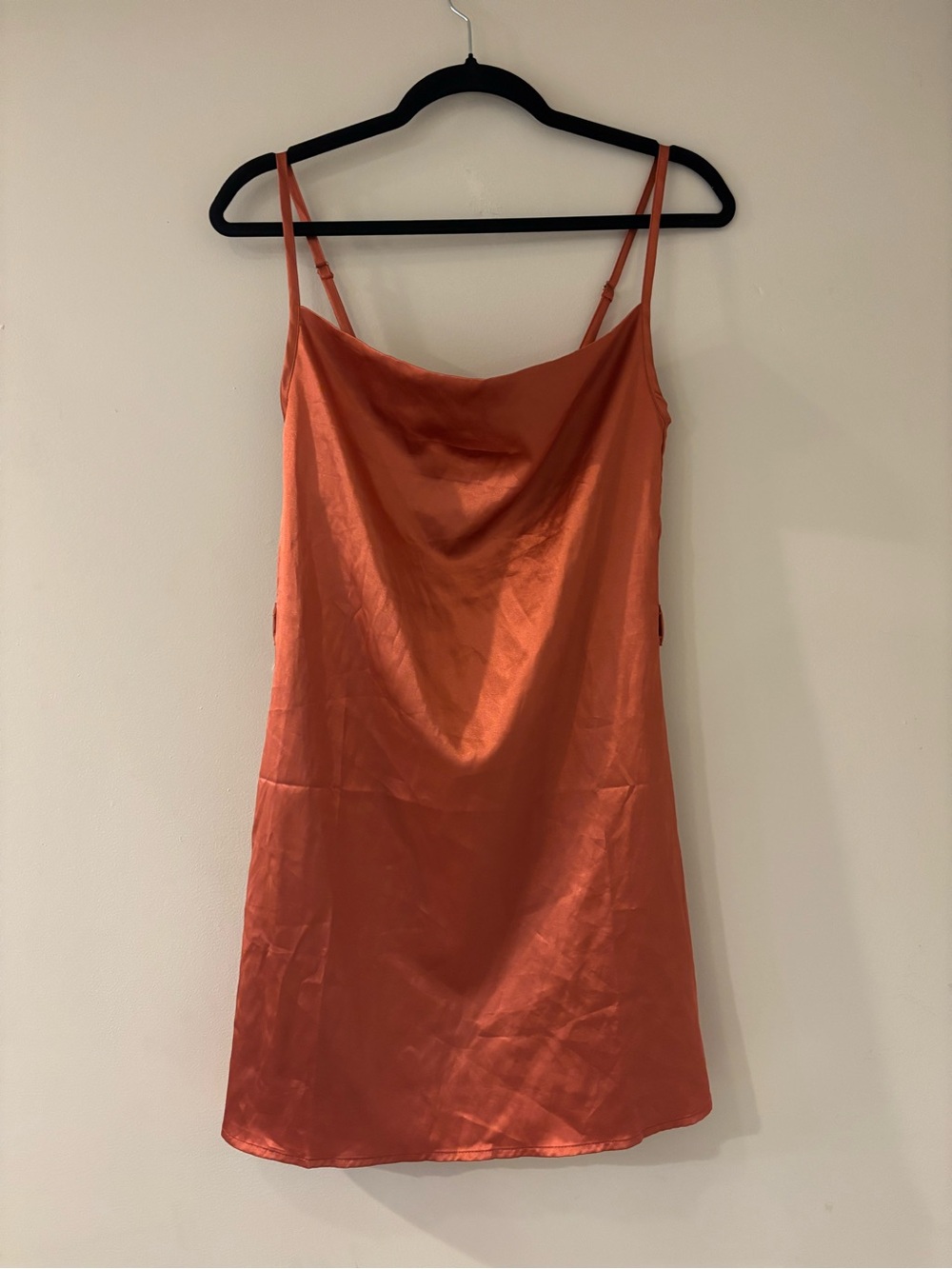 Satin Slip Dress with Cowl Neck in Rust Orange